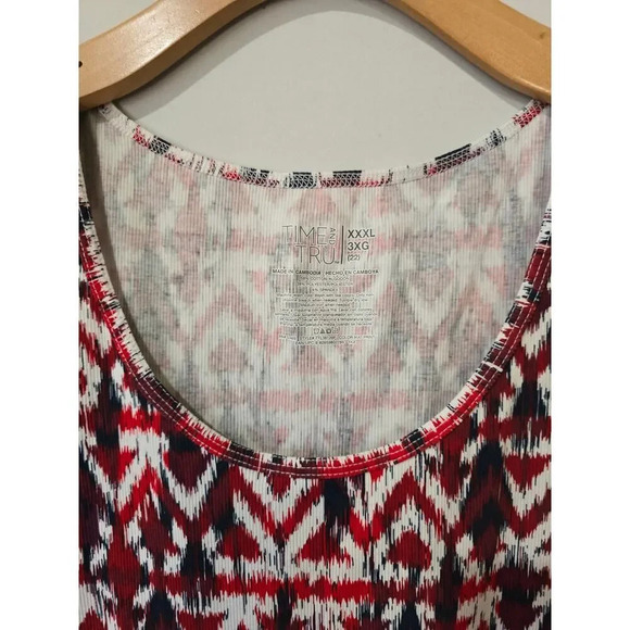 Time and Tru Women's Plus Size Rib Tank Top Shirt Ikat Red/White Print - xxxl​ - Picture 5 of 7